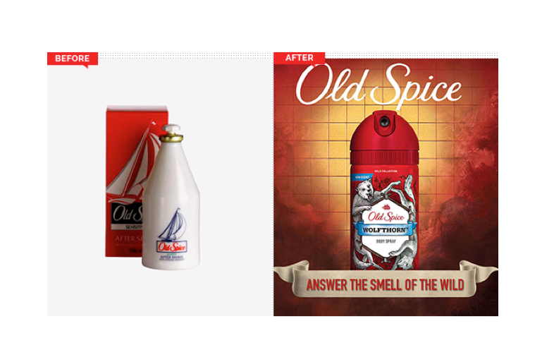 Old Spice rebrand example showing a shift to a younger audience.